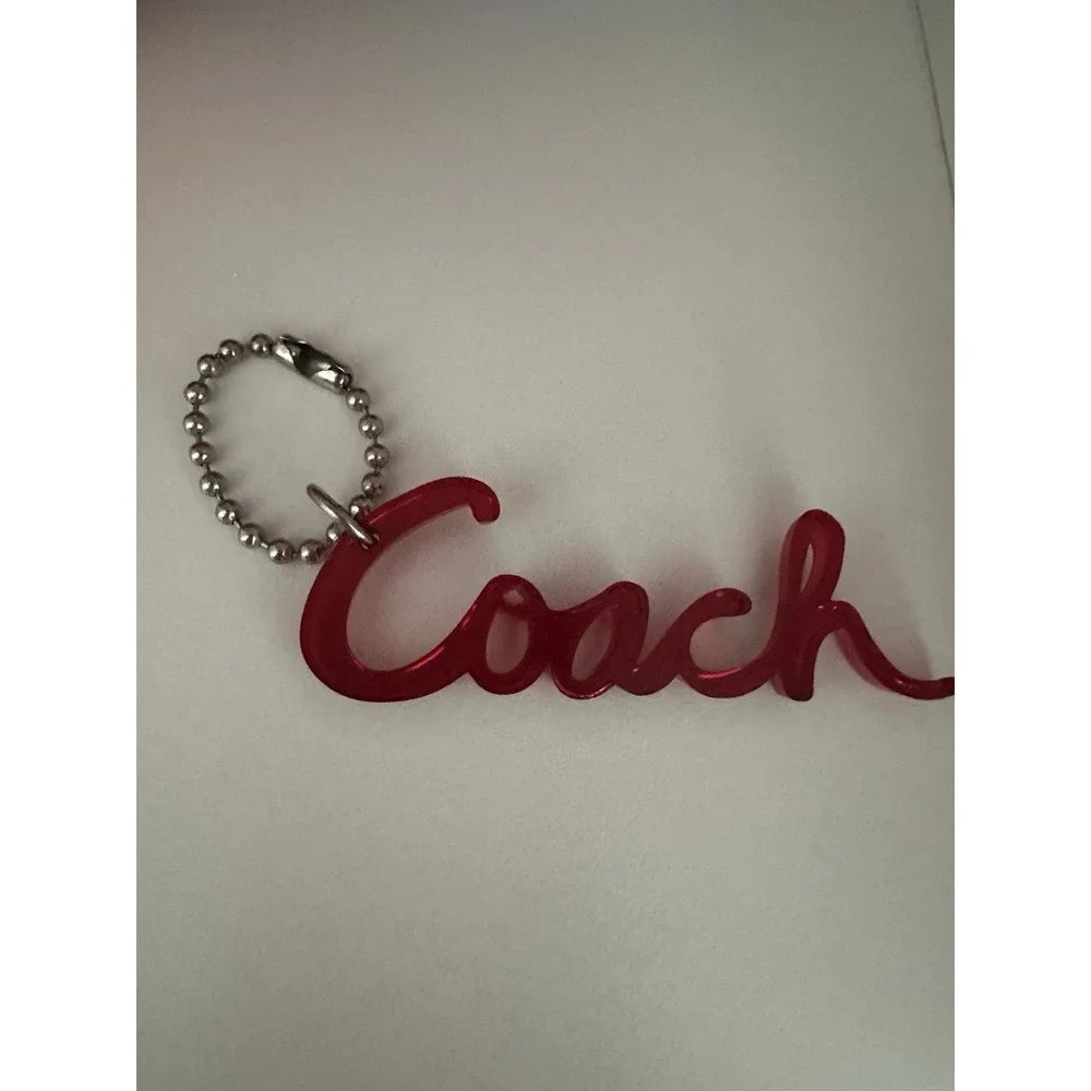 Coach Poppy Red Script Hang Tag Key Fob Bag Charm Keychain Fob Plastic